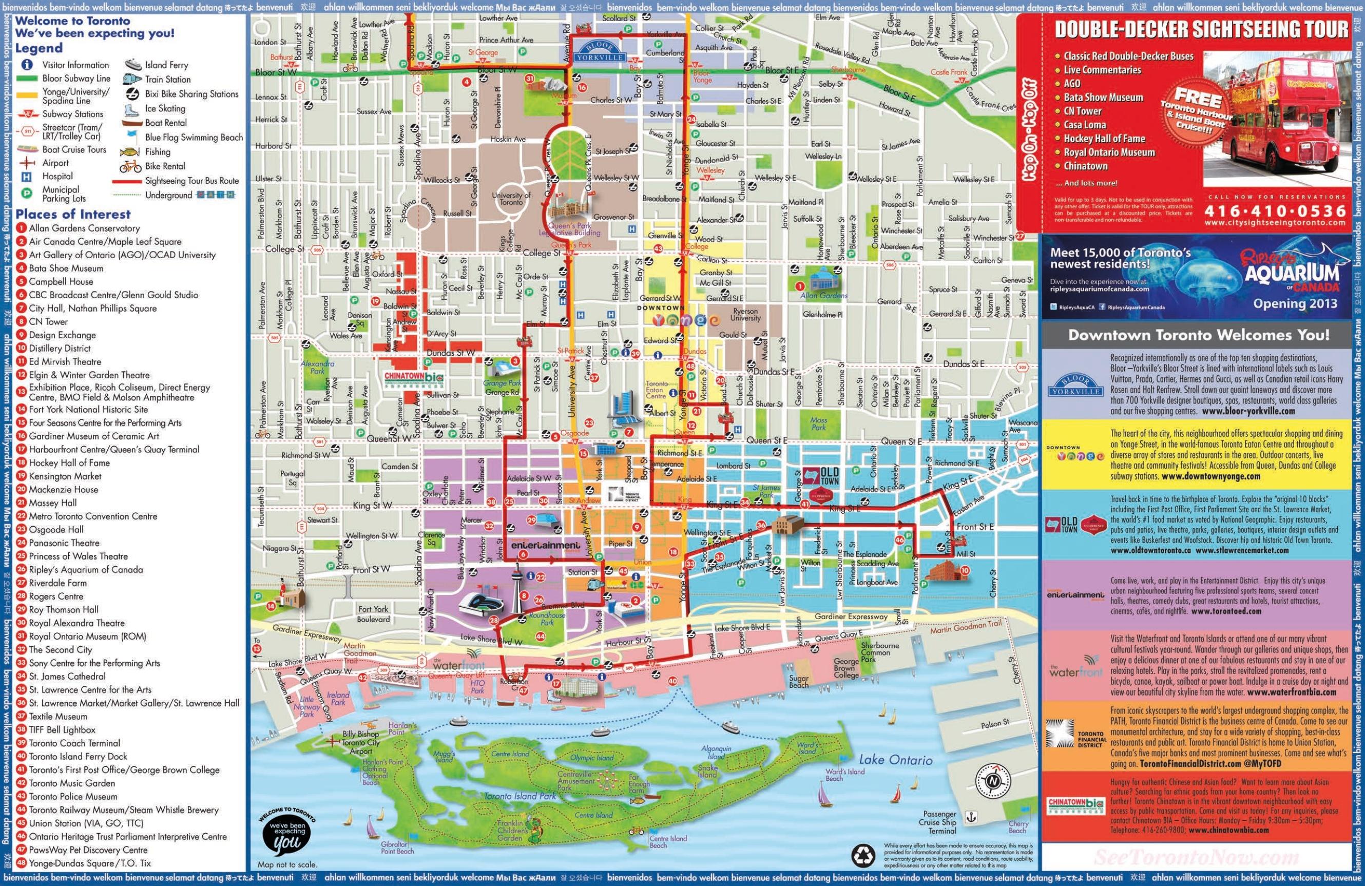 Toronto hop on hop off bus tour map - Map of Toronto hop ...