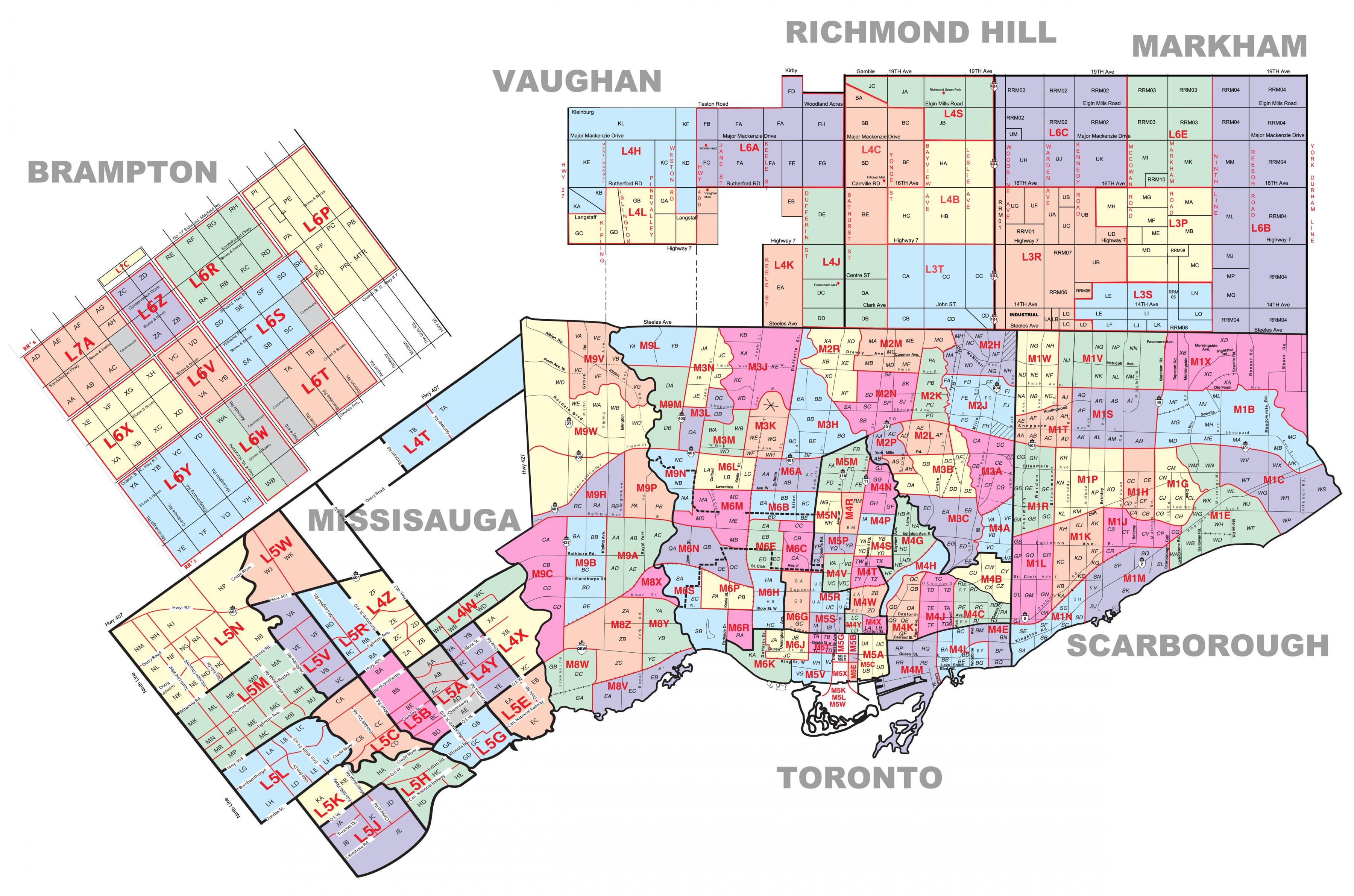 Toronto postal code map - Postal code map Toronto (Canada)